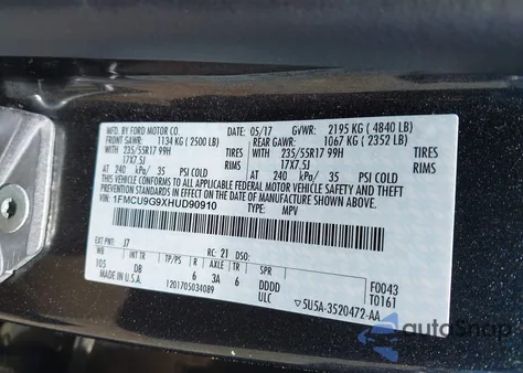 2017 Ford Escape Se из США, поврежденный, VIN 1FMCU9G9XHUD90910